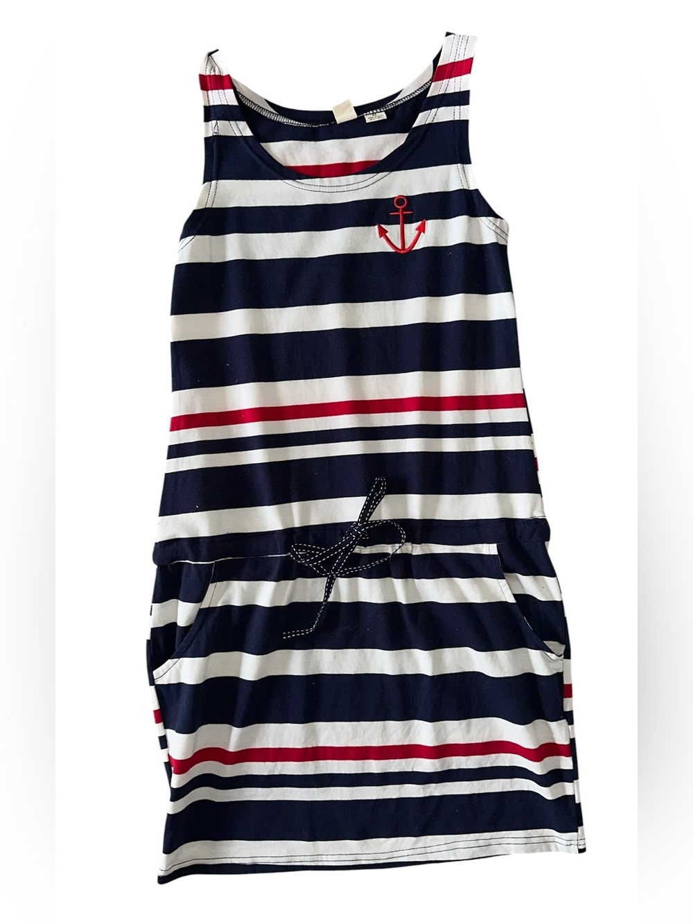 Beach By Exist Navy, White & Red Striped Sleeveless Dress